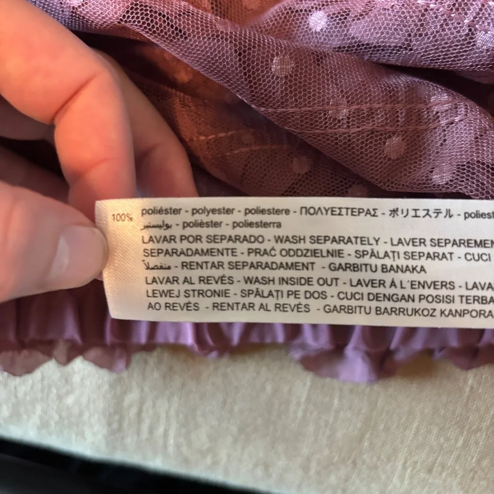 Zara Top Large Sheer Ruffle Swiss Dot Mauve Romantic Ethereal Blouse
